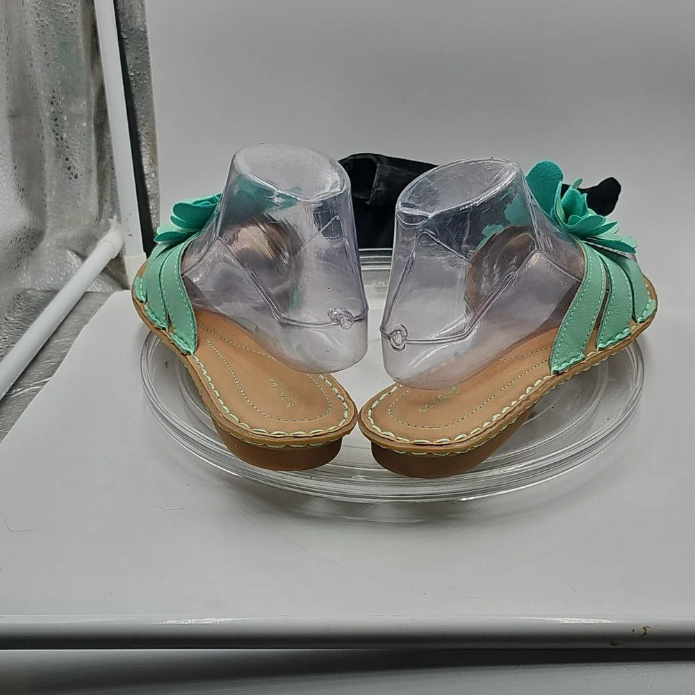 G SONOMA LIFE STYLE‎ SANDALS Mint Green Floral Flat Sandals Size 8 M